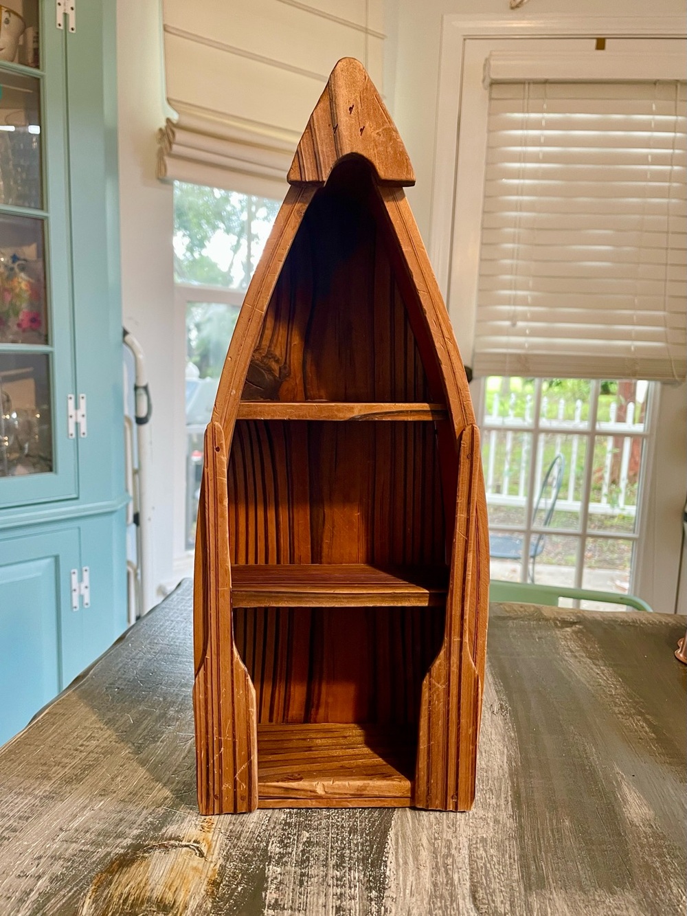 Wooden Row Boat Wall Shelf – Nautical Coastal Décor